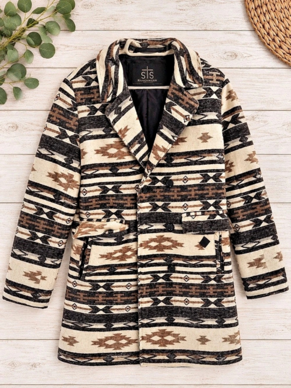 STS Ranchwear Geometric Coat in Brown & Black Large Like New